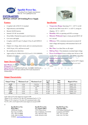FSP250-60THN datasheet - 250 Watts ATX12V 2.0 Switching Power Supply