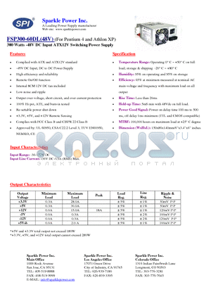 FSP300-60DL datasheet - 300 Watts -48V DC Input ATX12V Switching Power Supply