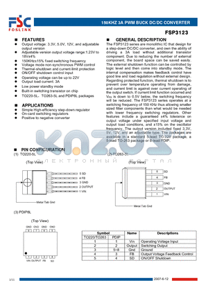 FSP3122D50E datasheet - 150KHZ 3A PWM BUCK DC/DC CONVERTER