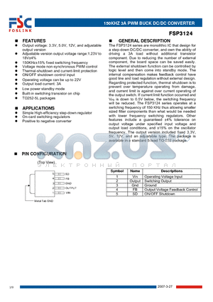 FSP3124 datasheet - 150KHZ 3A PWM BUCK DC/DC CONVERTER