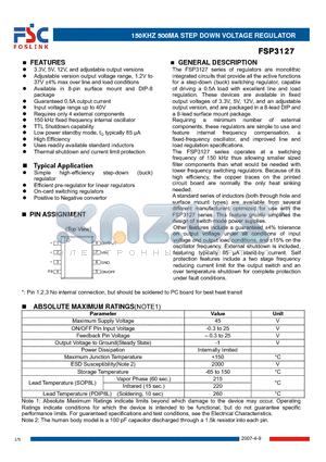 FSP3127N33E datasheet - 150KHZ 500MA STEP DOWN VOLTAGE REGULATOR