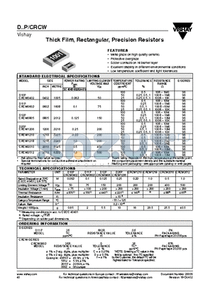 CRW06033011FC25RT6 datasheet - Thick Film, Rectangular, Precision Resistors