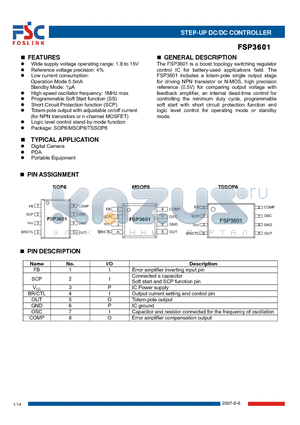 FSP3601SAH datasheet - STEP-UP DC/DC CONTROLLER