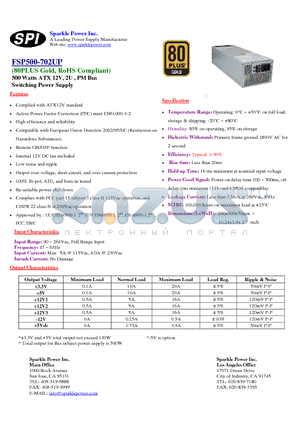 FSP500-702UP datasheet - 500 Watts ATX 12V, 2U ,PM Bus Switching Power Supply
