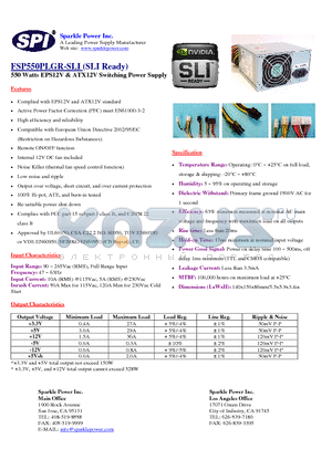 FSP550PLGR-SLI datasheet - 550 Watts EPS12V & ATX12V Switching Power Supply