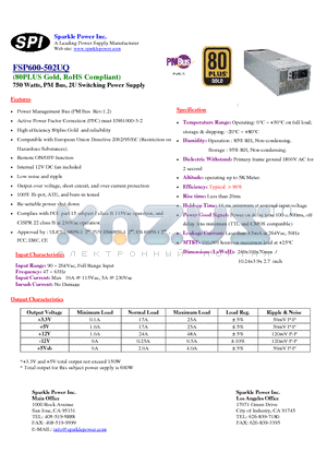 FSP600-502UQ datasheet - 750 Watts, PM Bus, 2U Switching Power Supply