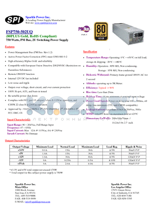 FSP750-502UQ datasheet - 750 Watts, PM Bus, 2U Switching Power Supply