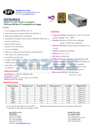 FSP750-802UQ datasheet - 750 Watts PM Bus, 2U Switching  Power Supply