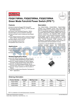 FSQ0170RNA datasheet - Green Mode Fairchild Power Switch (FPS)