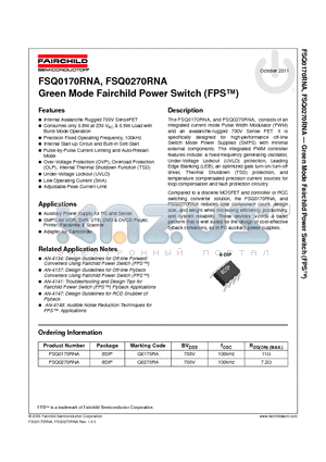FSQ0270RNA_11 datasheet - Green Mode Fairchild Power Switch (FPS)