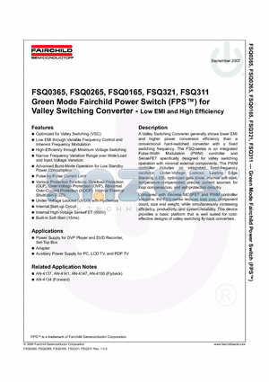 FSQ0265RL datasheet - Green Mode Fairchild Power Switch (FPS) for Valley Switching Converter - Low EMI and High Efficiency