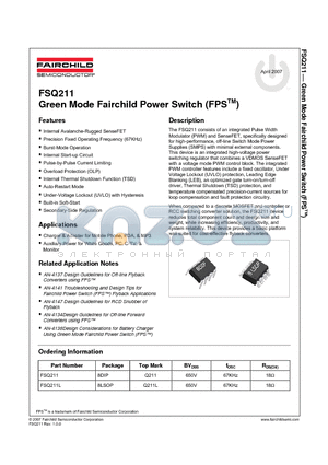 FSQ211L datasheet - Green Mode Fairchild Power Switch (FPS TM)