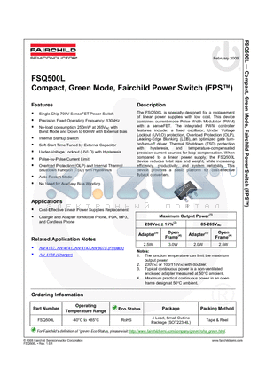 FSQ500L_09 datasheet - Compact, Green Mode, Fairchild Power Switch