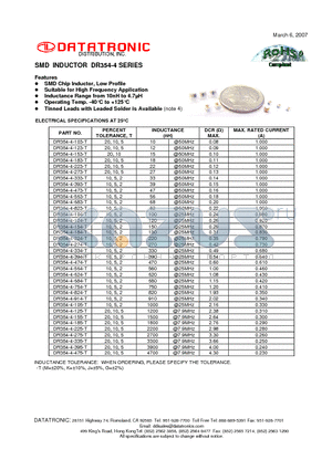 DR354-4-183-T datasheet - SMD INDUCTOR