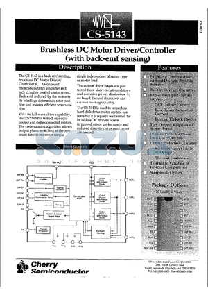 CS-5143DW20 datasheet - brushless DC Motor Driver/Controller