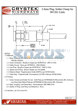 CS-DM-MJB datasheet - 2.4mm Plug, Solder Clamp for IW1501 Cable