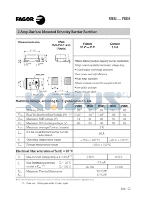FSS25 datasheet - 2 Amp. Surface Mounted Schottky Barrier Rectifier