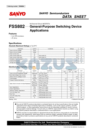 FSS802 datasheet - N-Channel Silicon MOSFET General-Purpose Switching Device Applications