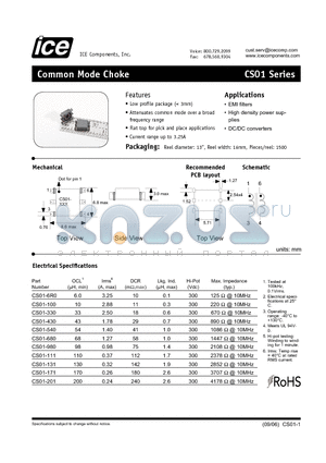 CS01-330 datasheet - Common Mode Choke