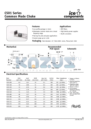 CS01-430 datasheet - Common Mode Choke