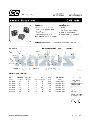 CS02-131-2R datasheet - Common Mode Choke