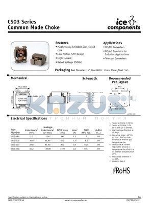 CS03-100 datasheet - Common Mode Choke