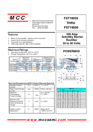 FST12050 datasheet - 200 Amp Rectifier 35 to 50 Volts Schottky Barrier