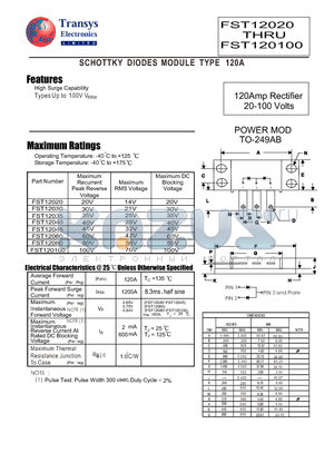 FST12080 datasheet - SCHOTTKY DIODES MODULE TYPE 120A