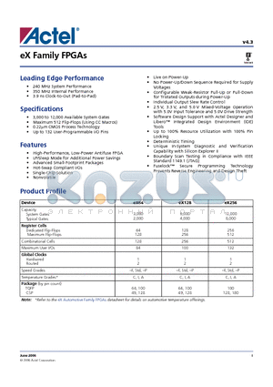 EX256-FCSG100PP datasheet - eX Family FPGAs