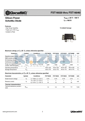 FST16040 datasheet - Silicon Power Schottky Diode