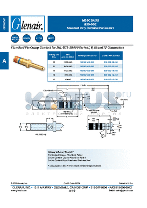 850-002-10-528 datasheet - Standard Duty Electrical Pin Contact
