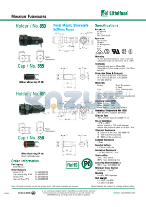 850 datasheet - Panel Mount, Shocksafe 5x20mm Fuses