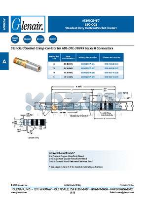 850-003 datasheet - Standard Duty Electrical Socket Contact