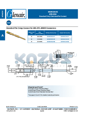 850-004-20-451 datasheet - Standard Duty Electrical Pin Contact