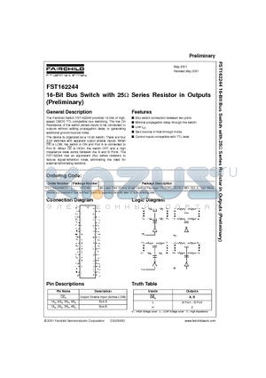 FST162244MTD datasheet - 16-Bit Bus Switch with 25 Series Resistor in Outputs Preliminary