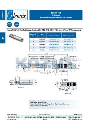 850-006-22-614 datasheet - Extended Duty Electrical Socket Contact