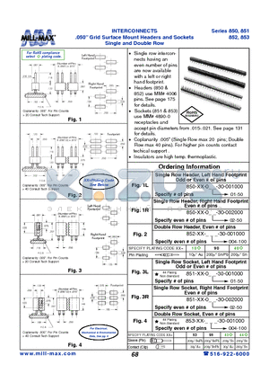 850-10-050-30-001000 datasheet - INTERCONNECTS .050 Grid Surface Mount Headers and Sockets Single and Double Row