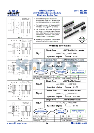 850-40-001-10-001000 datasheet - INTERCONNECTS .050 Grid Headers and Sockets Single and Double Row