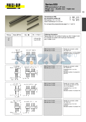 850-90-016-10-001 datasheet - PCB connectors 1.27 mm Single row / double row / triple row Solder tail