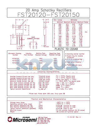 FST20120 datasheet - 20 AMP SCHOTTKY RECTIFIERS