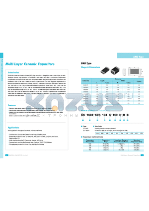 CS0603C0G104C100NRA datasheet - Multi Layer Ceramic Capacitors