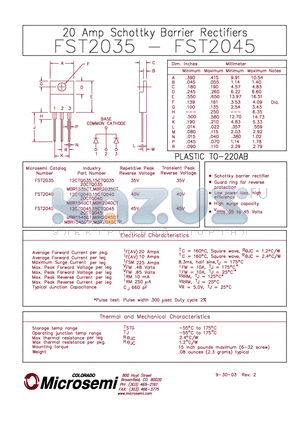 FST2035 datasheet - 20 AMP SCHOTTKY BARRIER RECTIFIERS