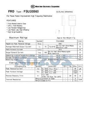 FST20B60 datasheet - FRD FOR POWER FACTOR IMPROVEMENT HIGH FREQUENCY RECTIFICATION