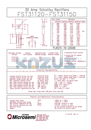 FST31130 datasheet - 30 AMP SCHOTTKY RECTIFIERS