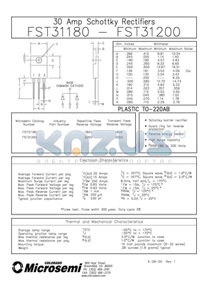 FST31200 datasheet - 30 Amp Schottky Rectifiers