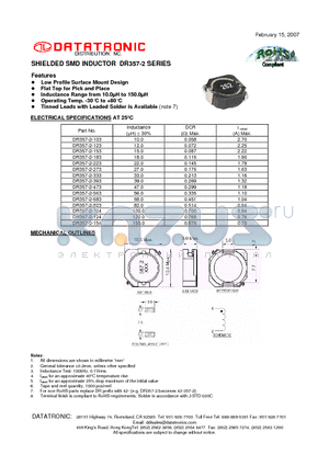DR357-2-103 datasheet - SHIELDED SMD INDUCTOR