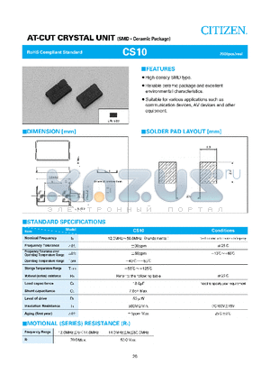 CS10 datasheet - AT-CUT CRYSTAL UNIT