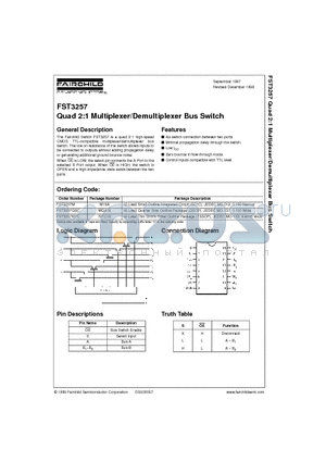 FST3257QSC datasheet - Quad 2:1 Multiplexer/Demultiplexer Bus Switch