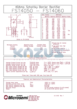 FST4050 datasheet - 40 AMP SCHOTTKY BARRIER RECTIFIER