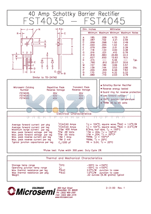 FST4040 datasheet - 40 AMP SCHOTTKY BARRIER RECTIFIER